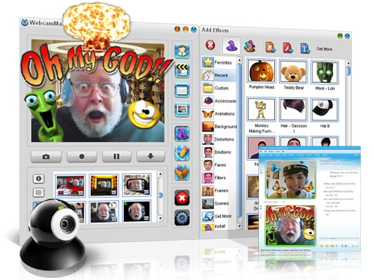 Add thousands of cool effects to webcam video for live video chats or recording.